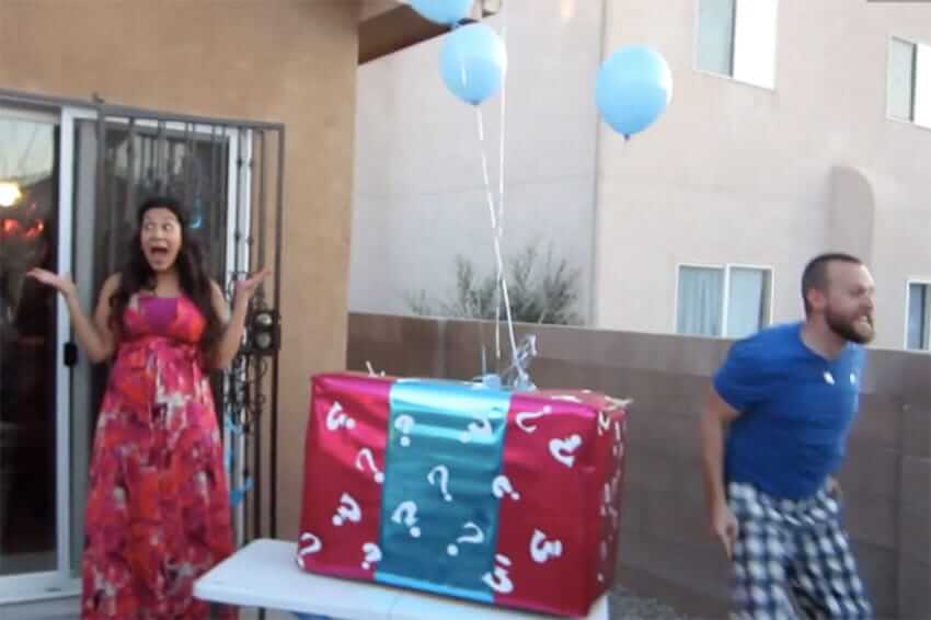 unique gender reveal ideas - box with balloons